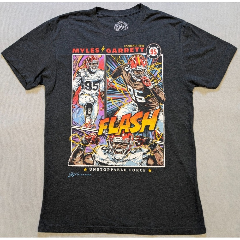 Cleveland Browns Shirt Mens Medium Black Myles Garrett NFL Football Graphic Tee